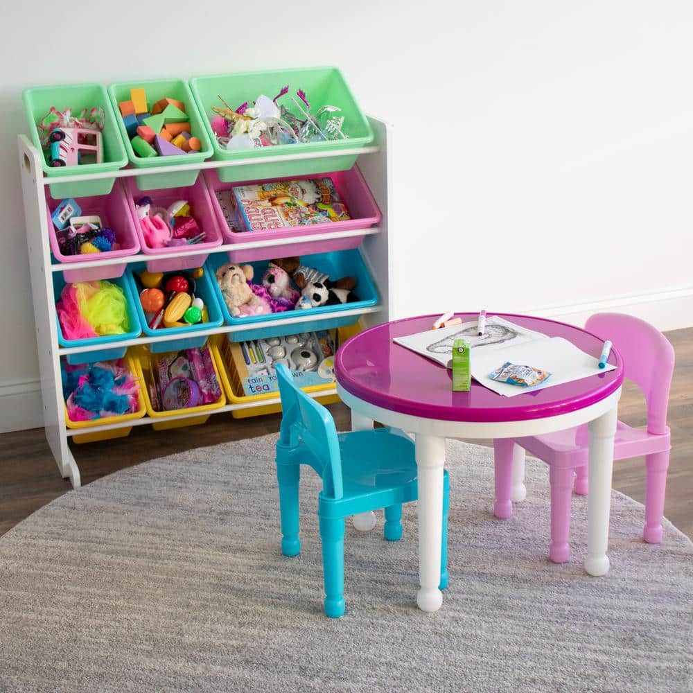 White and Pastel Kids' Stackable Toy Storage Organizer