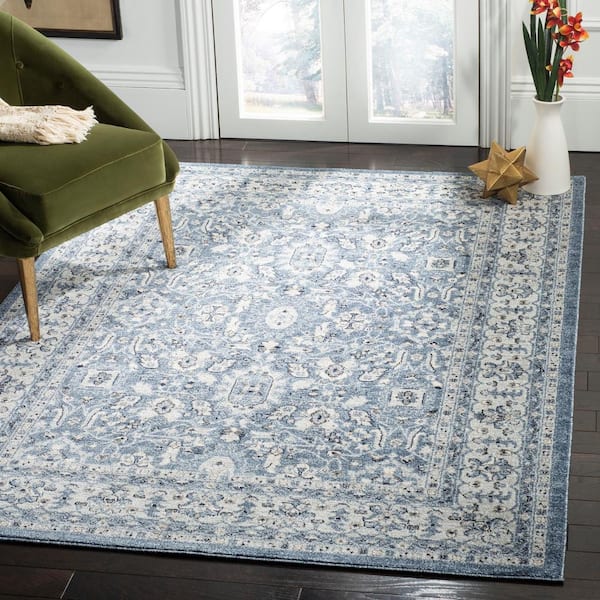 Charleston Navy/Cream 8 ft. x 10 ft. Floral Border Area Rug