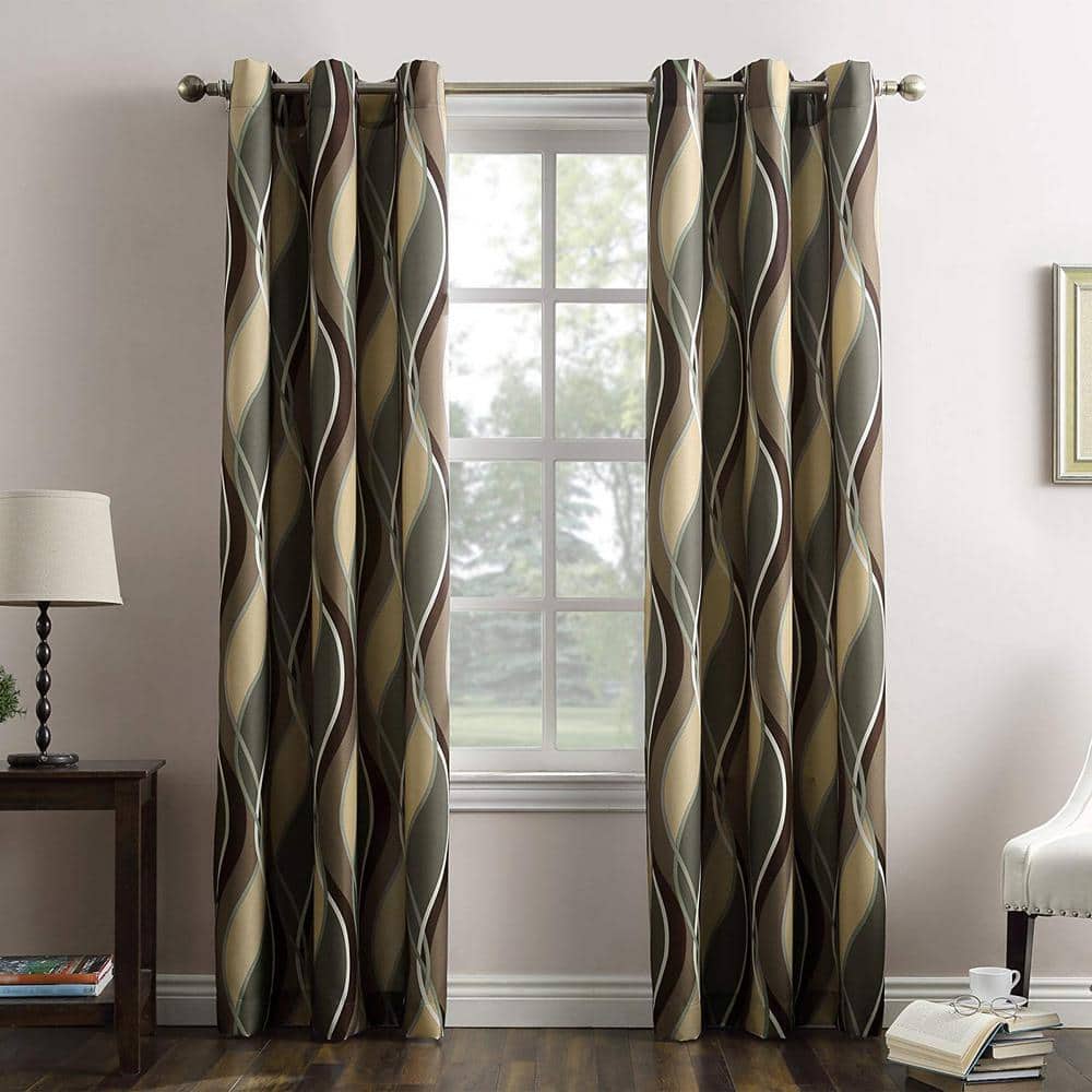 Spruce Green Light-Filtering Polyester Grommet Curtain Panel