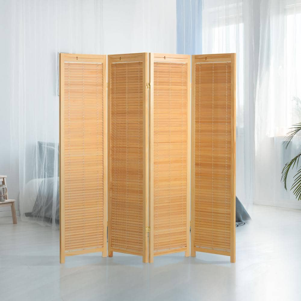 Oriental Furniture Natural 6 ft. Tall Adjustable Shutter 4-Panel Room ...