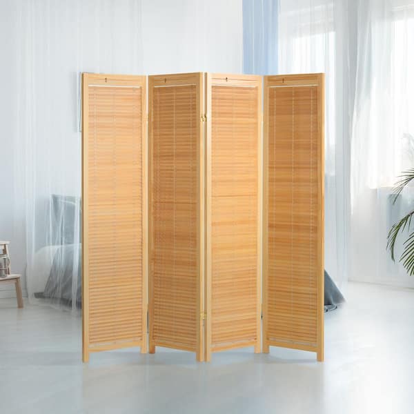 Natural 6 ft. Tall Adjustable Shutter 4-Panel Room Divider