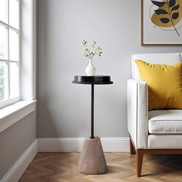 11 in. Tan Round Glass Tapered Base Tall End Table