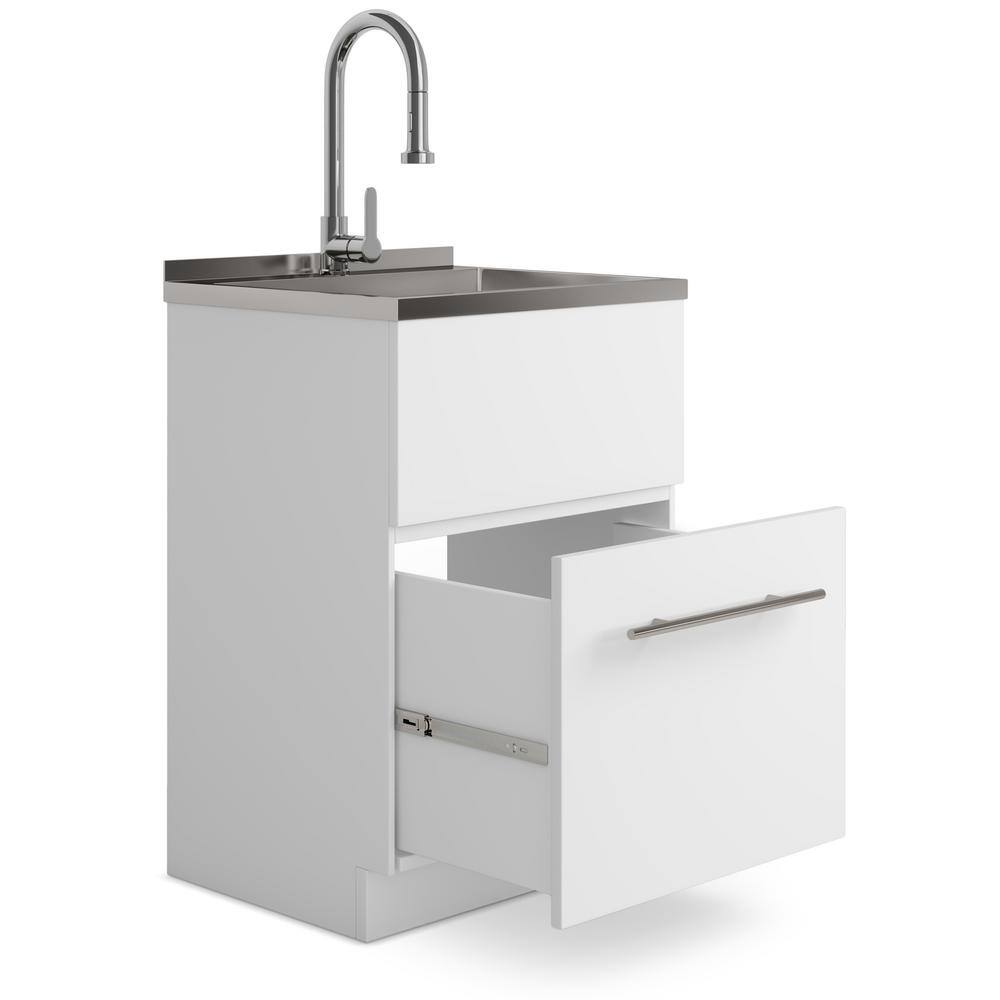 Metro 24 Inch White Laundry Cabinet with Stainless Steel Sink
