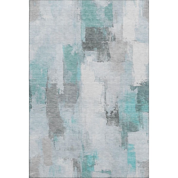 Mayfield Premium Machine Washable Abstract AMF1967 Teal 10 ft. x 14 ft. Area Rug