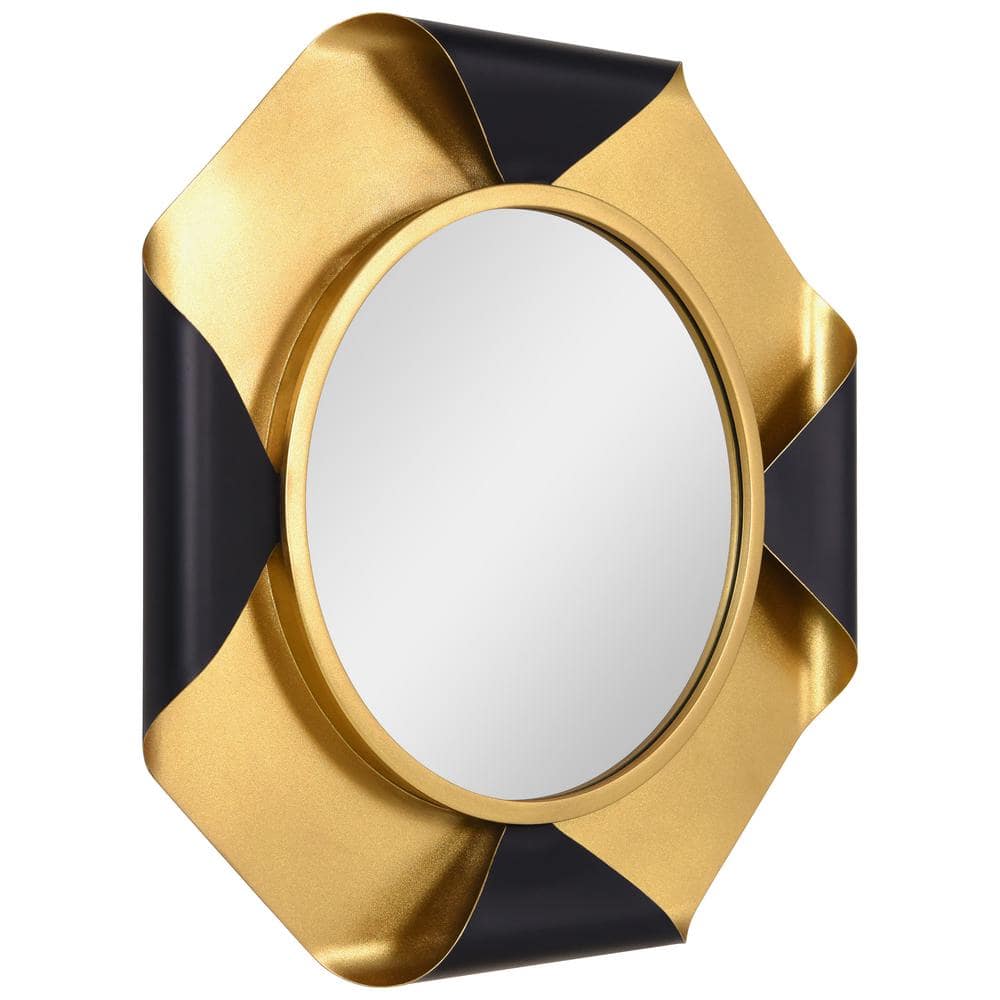 Round Gold Foiled Octagon Vanity Mirror with Curled Metal Frame