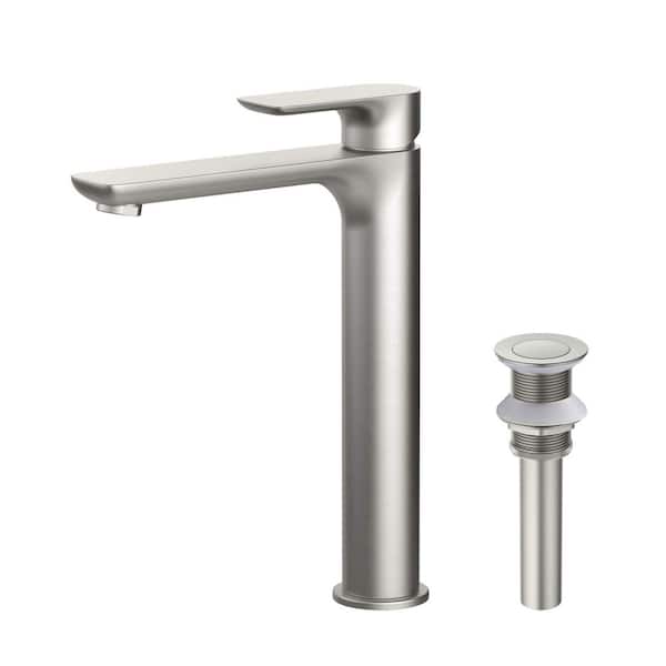 KIBI Single Handle Lever Handle Single Hole Bathroom Sink Faucet with Supply Lines and Pop-Up Drain in Brushed Nickel