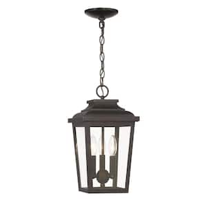 Irvington Manor 15.5 in. 3-Light Chelesa Bronze Dimmable Outdoor Pendant Light with Clear Glass and No Bulbs Included