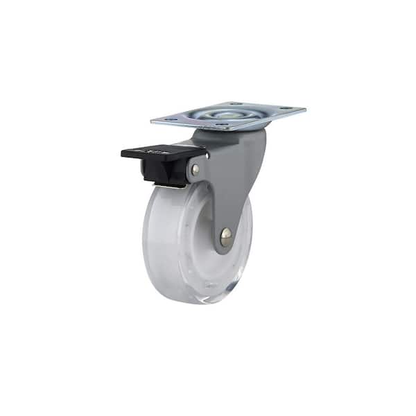Richelieu Hardware 2-15/16 in. (75 mm) Clear White Braking Swivel Plate Caster with 110 lb. Load Rating