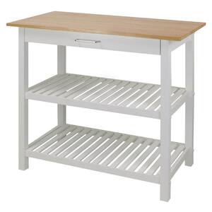 Natural White New Solid Wood Counter Top 40 in. Kitchen Island Bar Station with Drawer and Shelves