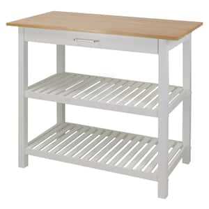 Natural White Solid Wood Counter Top 40 in. Kitchen Island Bar Station with Drawer and Shelves