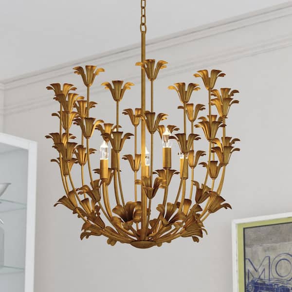 VAXCEL Camellia 5-Light Gilded Gold Pendant with Metal Flower