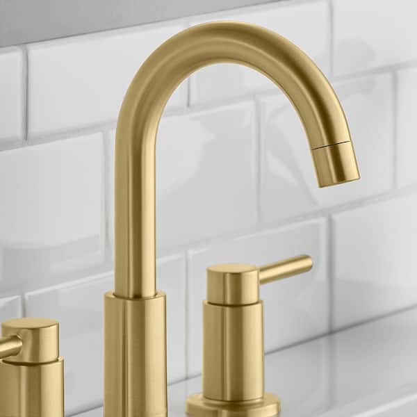 Dorind 8 in. Widespread 2-Handle High-Arc Bathroom Faucet in Brushed Gold