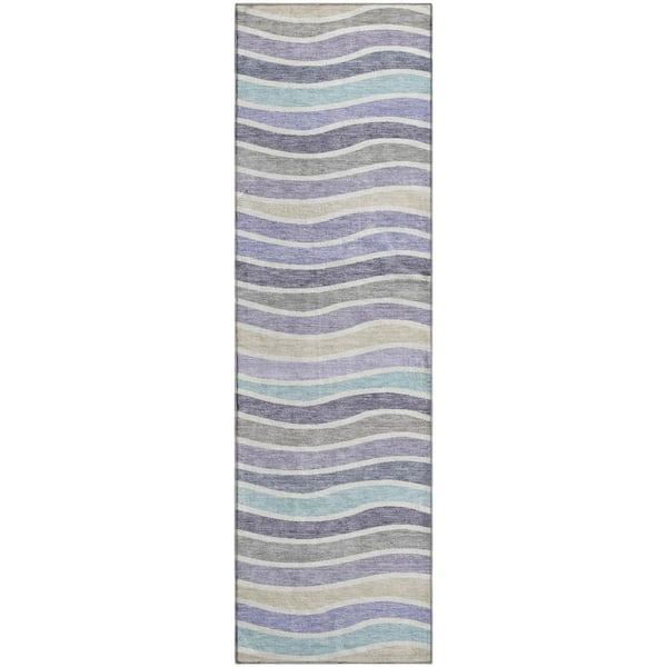 Mayfield Premium Machine Washable Abstract AMF2333 Lavender 2 ft. x 7 ft. Runner Rug