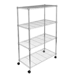 35.42in*17.7in*62.5in 4-Tier Silver Heavy Duty Shelf with 4 Wheels and Adjustable Shelves