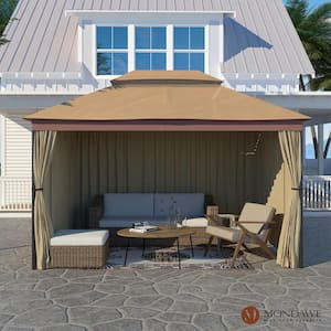 10 ft. x 13 ft.Outdoor Steel Frame Patio Gazebo Pavilion Canopy Tent Shelter with Double Straight top,Curtain for Garden