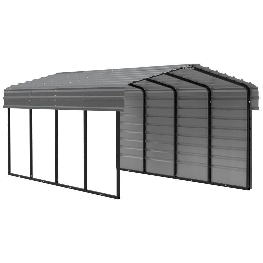 ARROW 10 ft. W x 20 ft. D x 7 ft. H Charcoal Galvanized Steel Carport with 1-Side Wall Kit (CPHC102007ECL1)