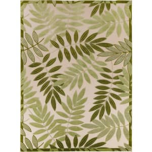 Aloha Ivory Green 12 ft. x 15 ft. Floral Contemporary Indoor/Outdoor Area Rug