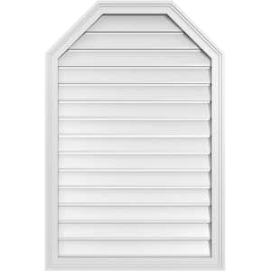 28 in. x 42 in. Octagonal Top Surface Mount PVC Gable Vent: Functional with Brickmould Frame