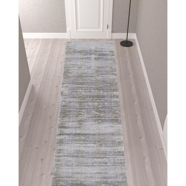 3 ft. x 12 ft. Taupe and Silver and Tan Abstract Area Rug