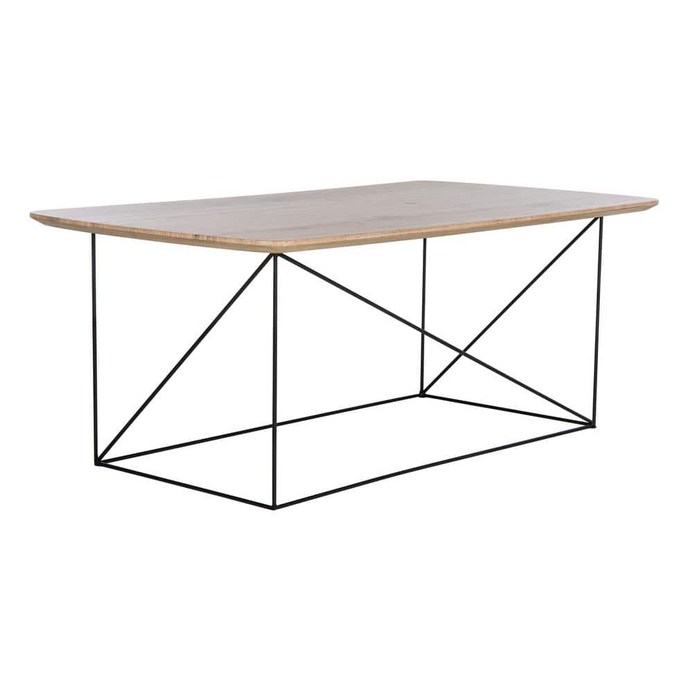 Transitional Taupe and Black Rectangular Coffee Table with Iron Legs