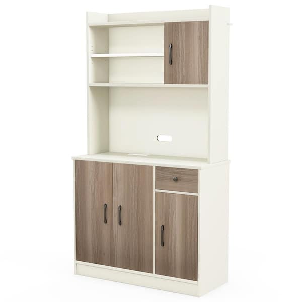 Costway 4-Door 71 in. White Kitchen Buffet Pantry Storage Cabinet with Hutch Adjustable Shelf