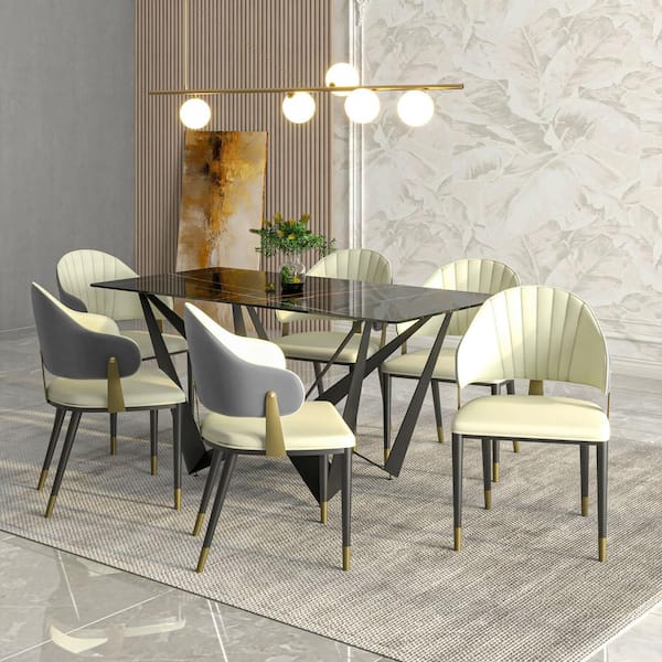Leisuremod Aria Upholstered Modern Dining Chair with Metal Legs Armless Upholstered Leather Accent Chair for Dining Room, Grey