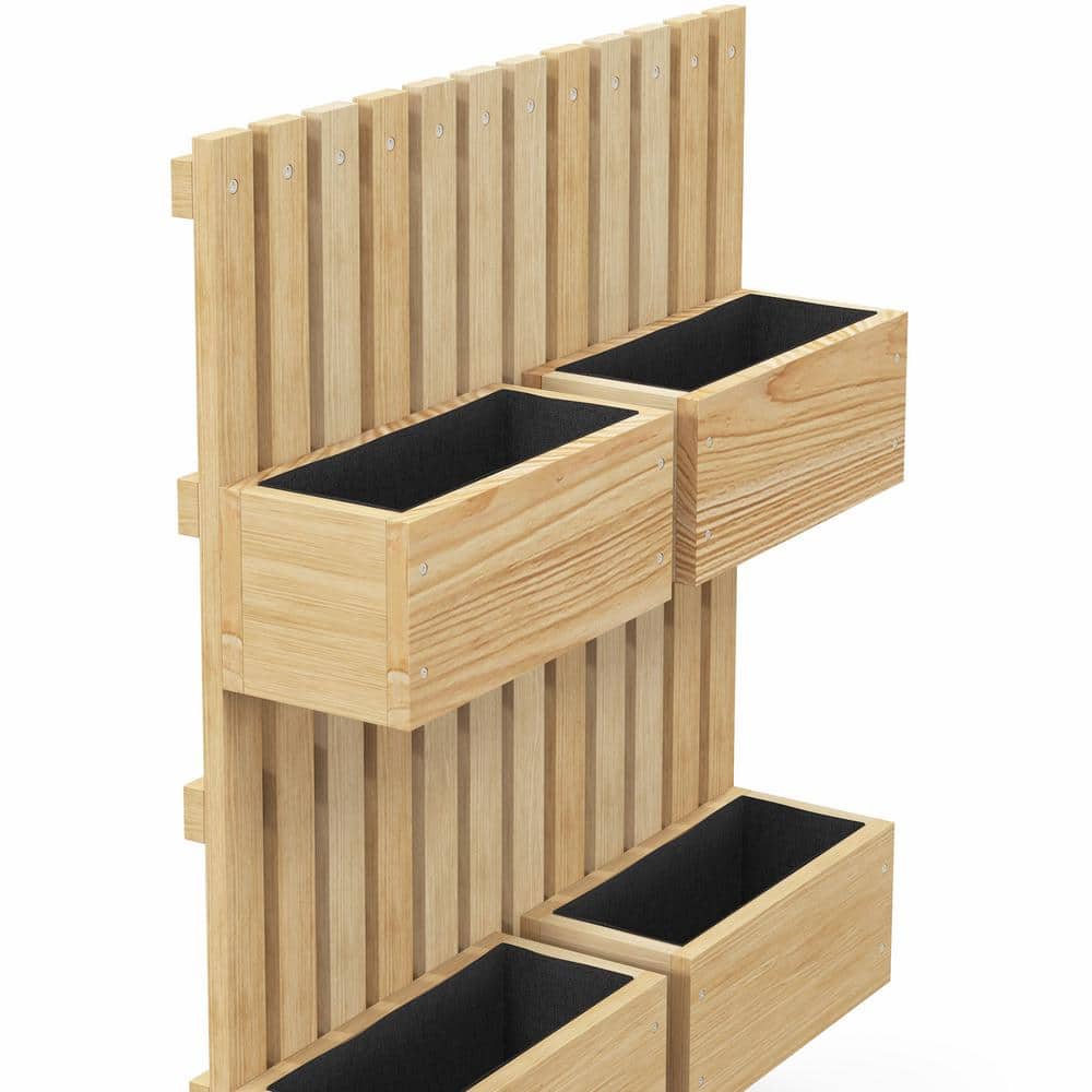 31.5 in. Wall-Mounted Wood Planter Box Set with 4 Box Raised Garden Bed, Ad