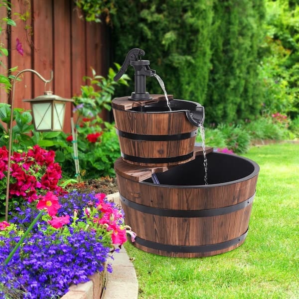 GardenKraft 20890 2-Tier Barrel Water Fountain With Pump