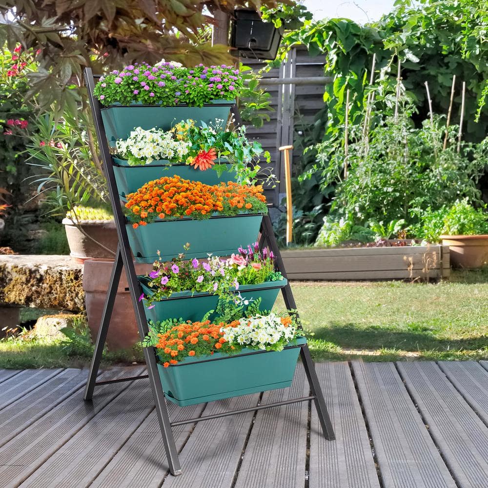 Green 5-Tier Vertical Herb Garden Planter Box with Iron Frame