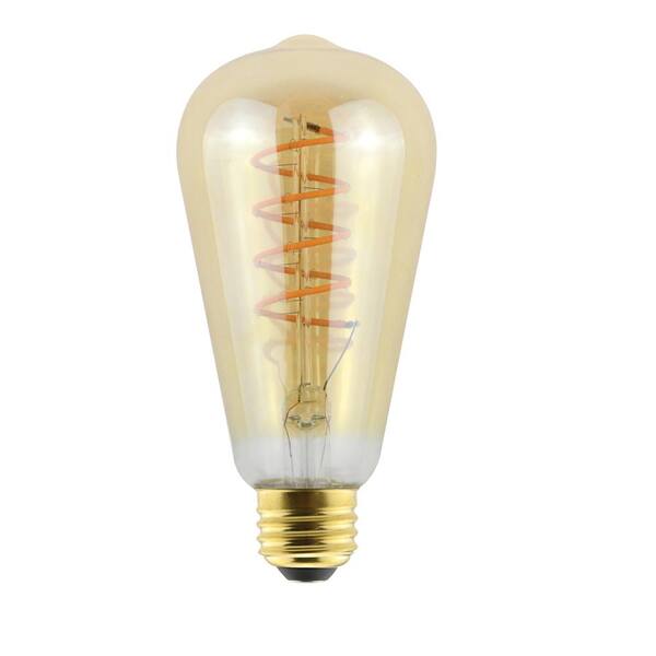 HALCO LIGHTING TECHNOLOGIES 40-Watt Equivalent 6-Watt ST19 Dimmable LED Amber Curved Filament Antique Vintage Light Bulb 2000K 85080