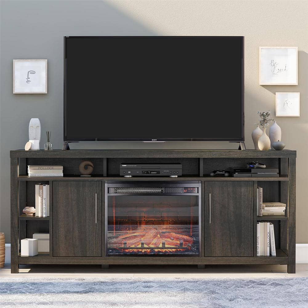 Garrick Espresso Oak TV Stand Fits TV's up to 75 in. with Electric Fireplace -  Ameriwood Home, DE35755