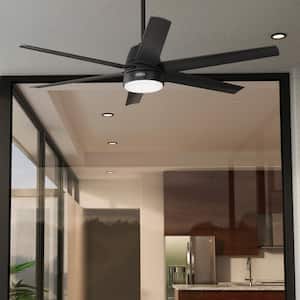 Skysail 60 in. Outdoor Matte Black Ceiling Fan with Light Kit and Wall Control Included
