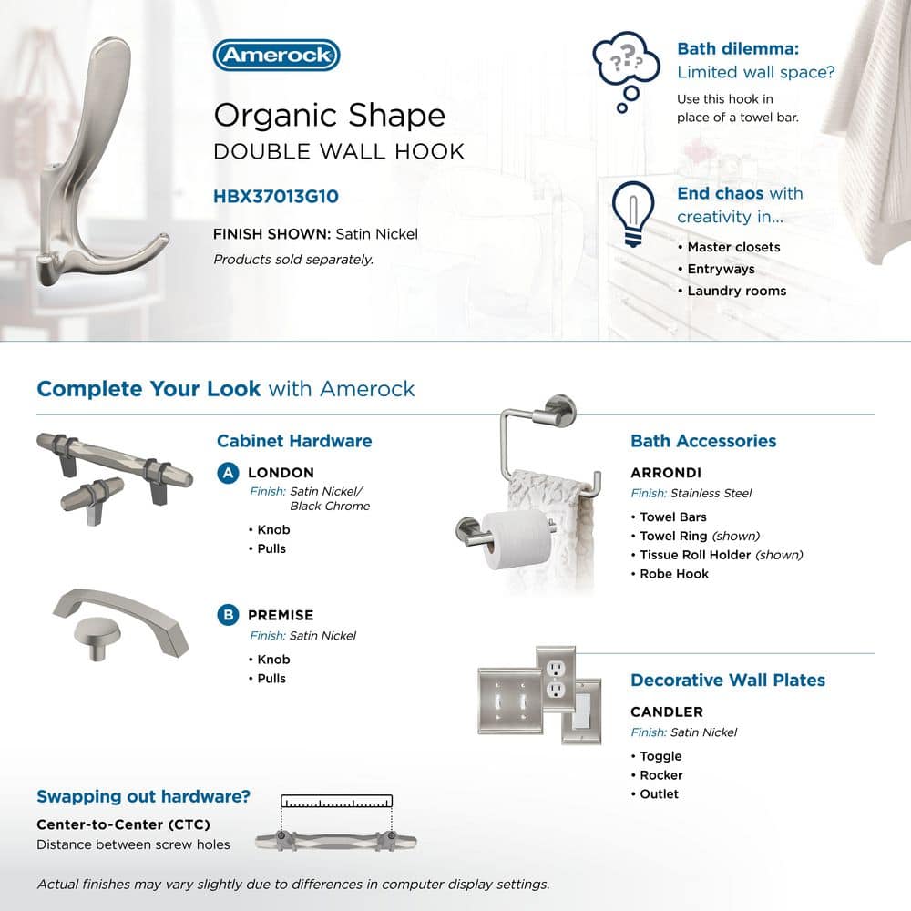 Satin Nickel Triple Prong Decorative Wall Hook