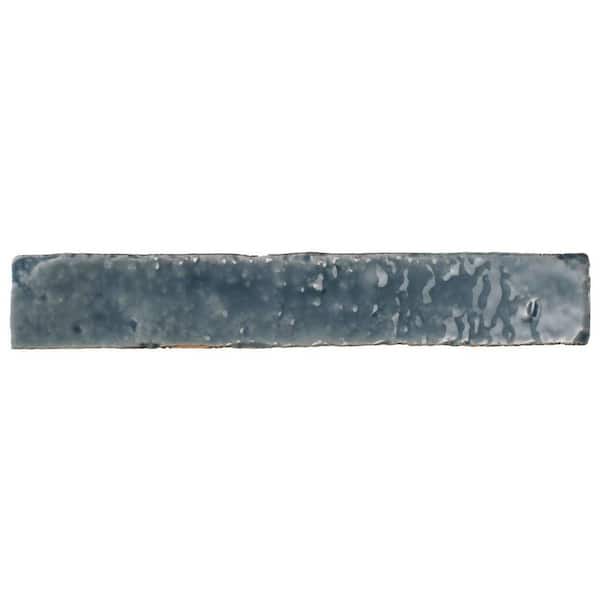 Ivy Hill Tile Virtuo River Blue 1.45 in. x 0.39 in. Polished Crackled Ceramic Subway Wall Tile Sample