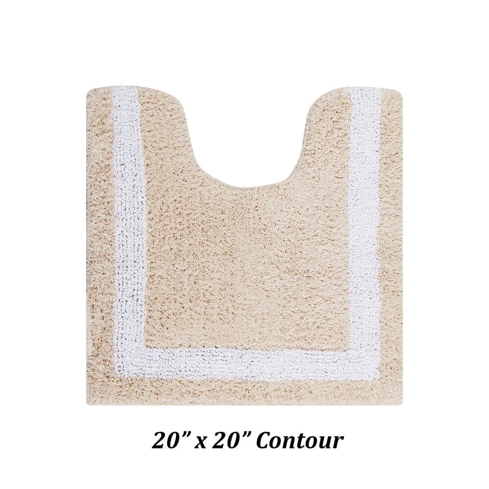 Sand and White Cotton Reversible Bath Rug Set