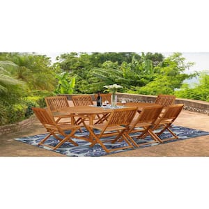 9-Piece Natural Oak Finish Solid Wood Top Dining Table with 8 Chairs with Lattice Back