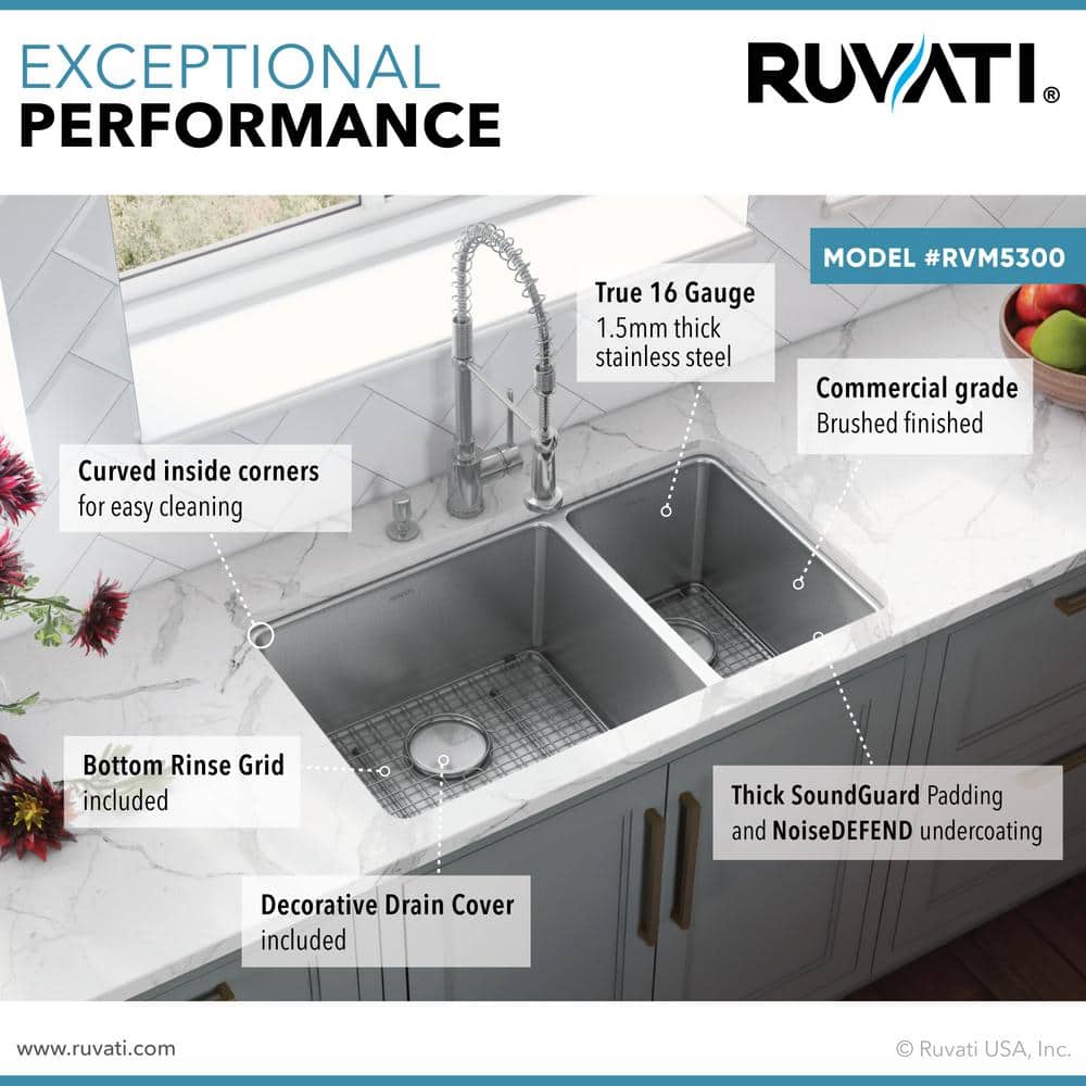 35-Inch Stainless Steel Double Bowl Drop-In Kitchen Sink