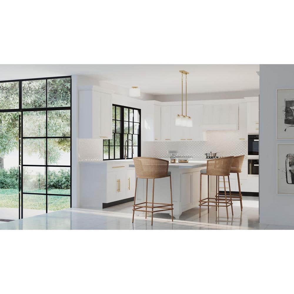 Adley Satin Brass Linear Chandelier with Etched White Glass Shades
