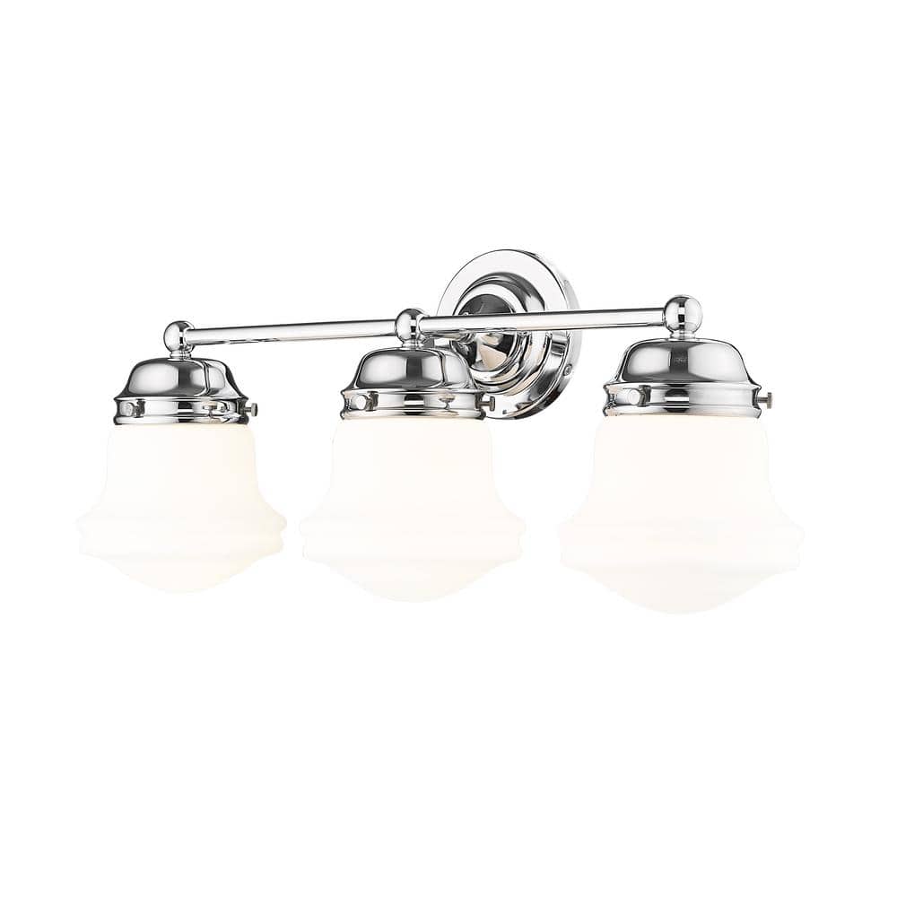 Vaughn 22.5 in. 3-Light Chrome Vanity-Light with Matte Opal Glass Shade wit
