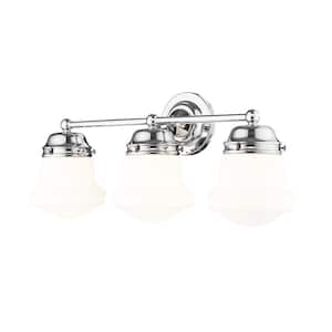 Vaughn 22.5 in. 3-Light Chrome Vanity-Light with Matte Opal Glass Shade with No Bulbs Included