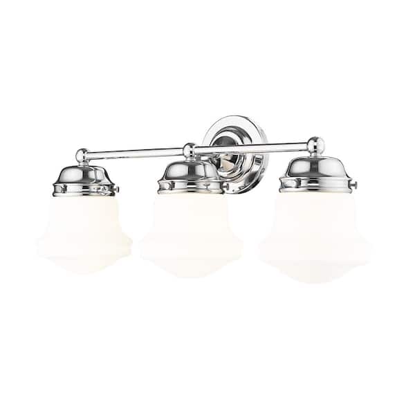 Unbranded Vaughn 22.5 in. 3-Light Chrome Vanity-Light with Matte Opal Glass Shade with No Bulbs Included