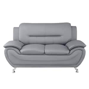 Sanuel 61.3 in. Gray Faux Leather 2-Seater Loveseat with Pillow Top Arm