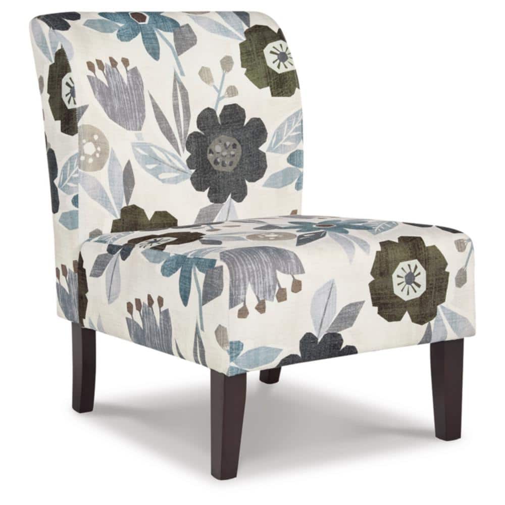 Triptis Floral Armless Accent Chair in Blue, Gray, and Beige
