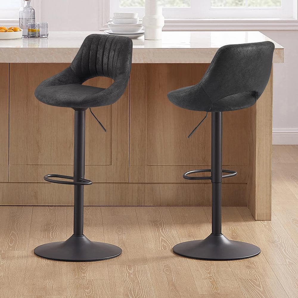 Adjustable Height Swivel Barstools, Set of 2, Black Faux Leather