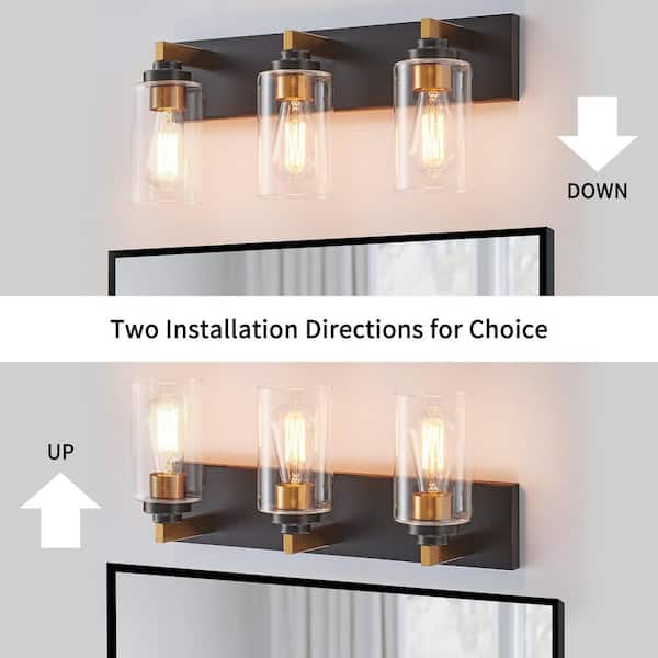 カラメル2 KAWOTI 20.5 in. 3-Light Black and Brushed Gold Vanity Light