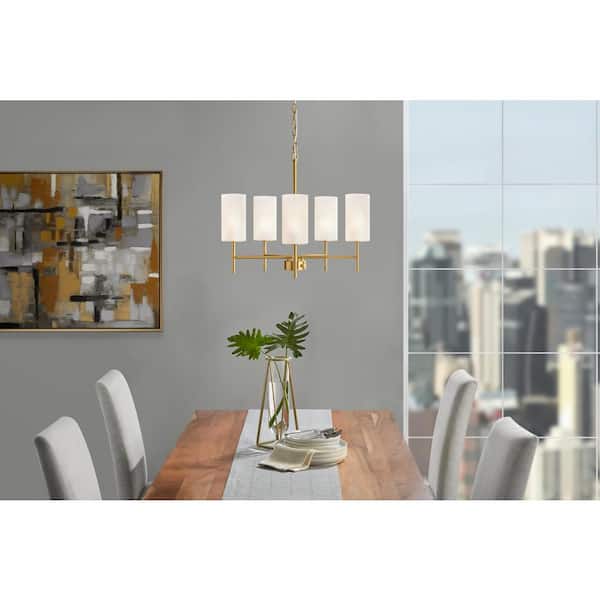 5 Light Modern Aged Brass Finish Chandelier With Glass Shades