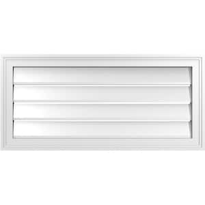 34 in. x 16 in. Vertical Surface Mount PVC Gable Vent: Functional with Brickmould Frame