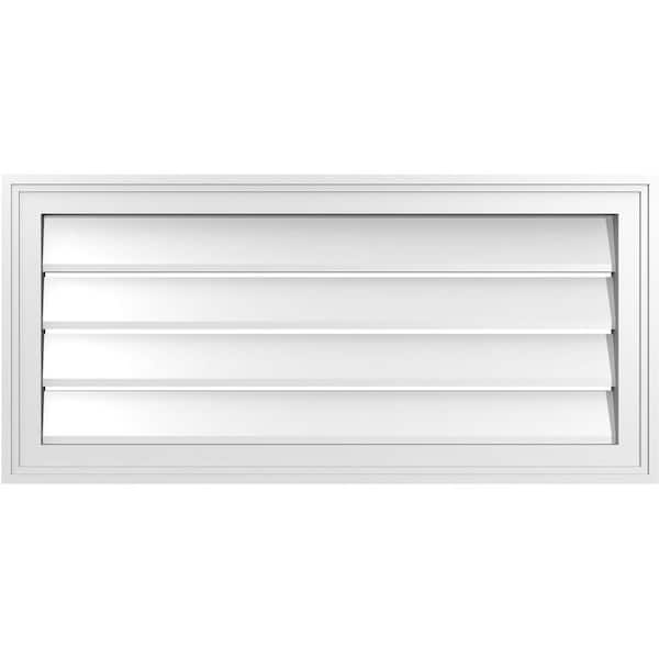 Ekena Millwork 34 in. x 16 in. Vertical Surface Mount PVC Gable Vent: Functional with Brickmould Frame