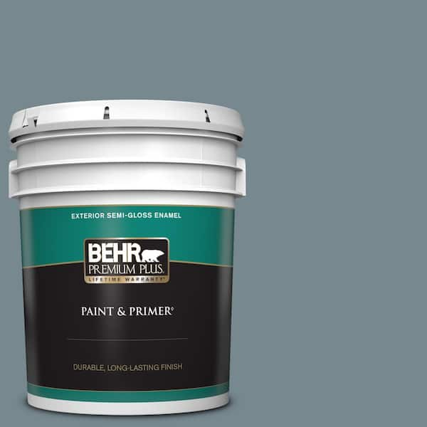 BEHR PREMIUM PLUS 5 gal. #N470-5 Norwegian Blue Semi-Gloss Enamel Exterior Paint & Primer