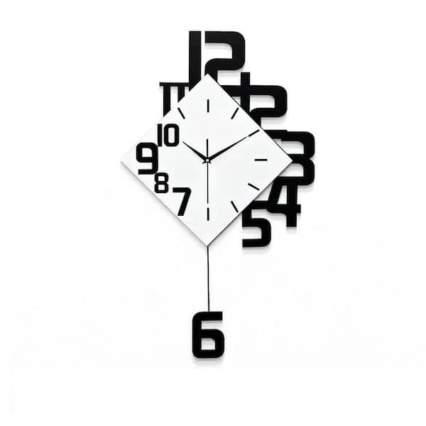 Black White Analog Wood Metal Wall Clock
